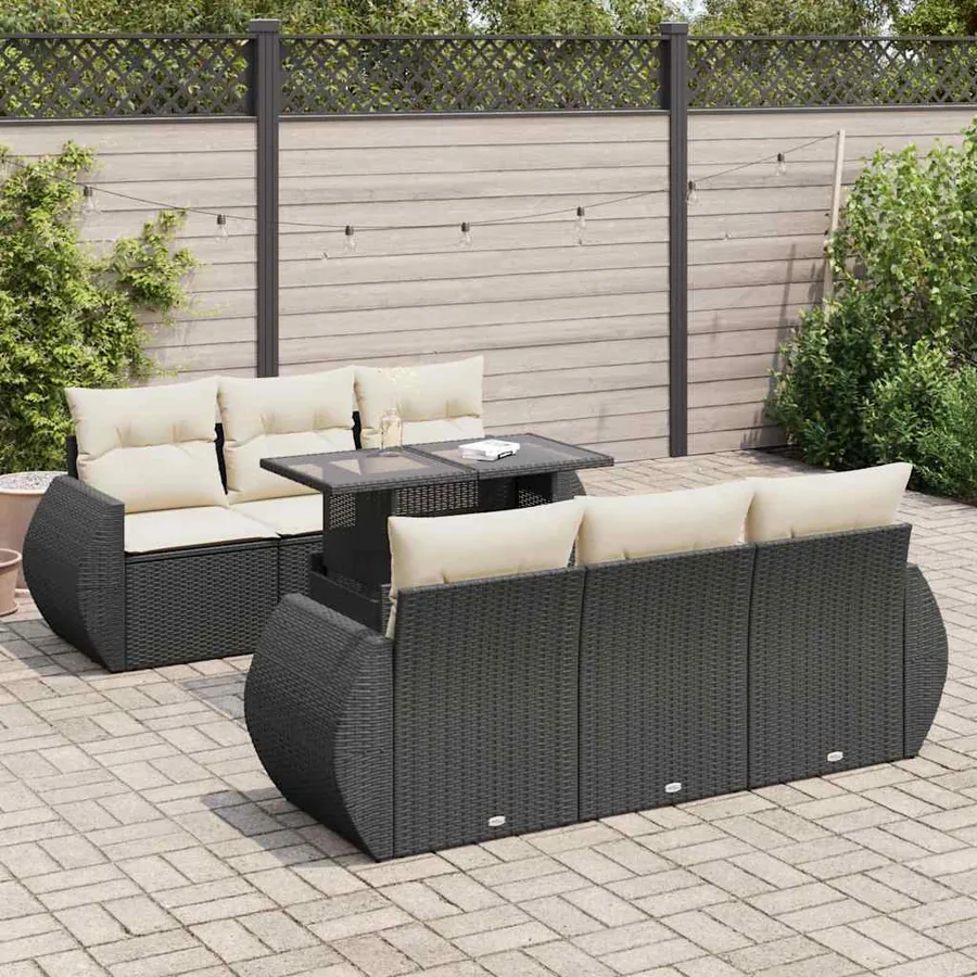 Salon de jardin 7 pcs avec coussins noir résine tressée 55 x 62 x 69 cm - 70,2 kg