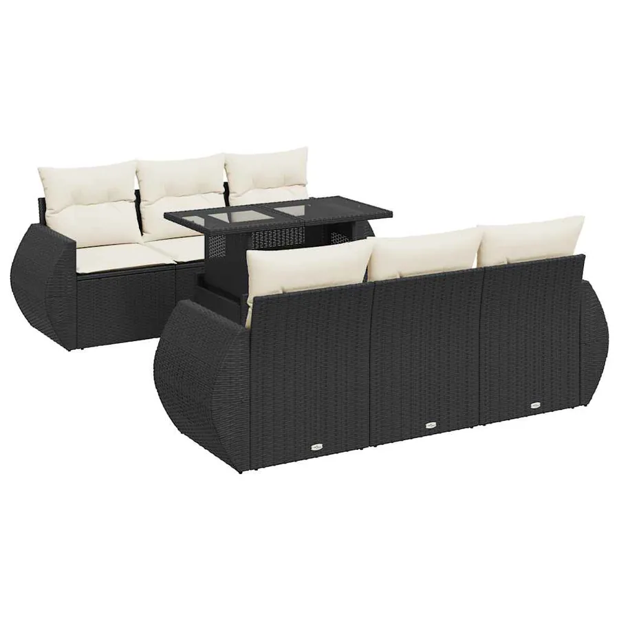 Salon de jardin 7 pcs avec coussins noir résine tressée 55 x 62 x 69 cm - 70,2 kg - 2