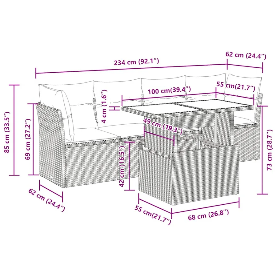 Salon de jardin 5 pcs avec coussins noir résine tressée - 11