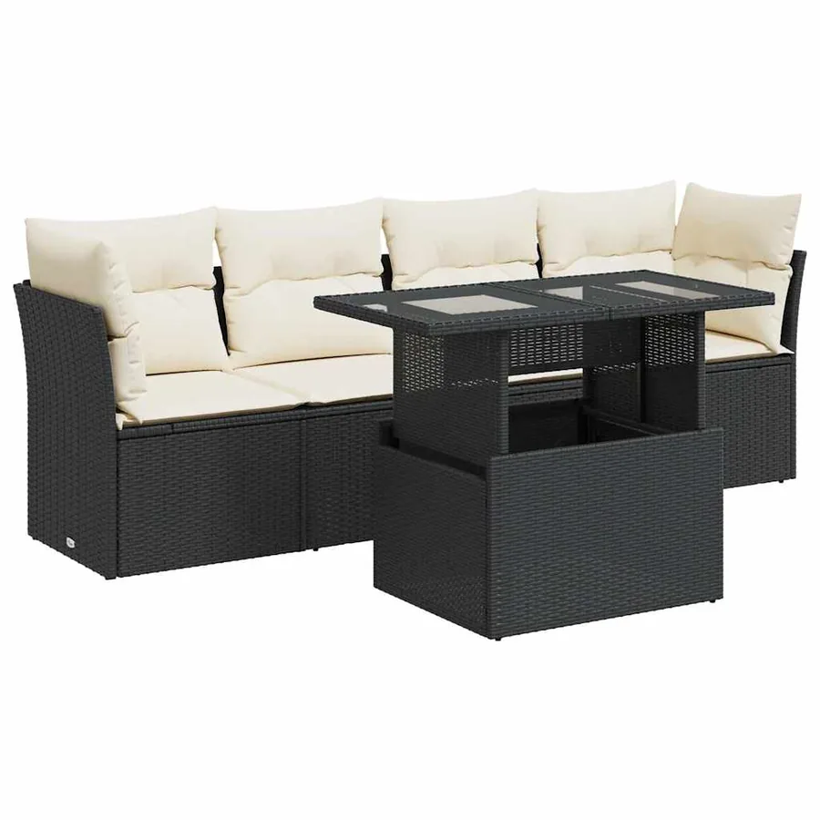 Salon de jardin 5 pcs avec coussins noir résine tressée - 2