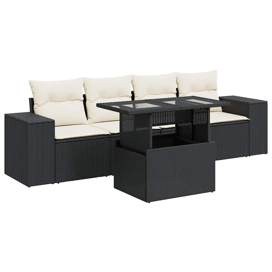 Salon de jardin 5 pcs avec coussins noir résine tressée - 2
