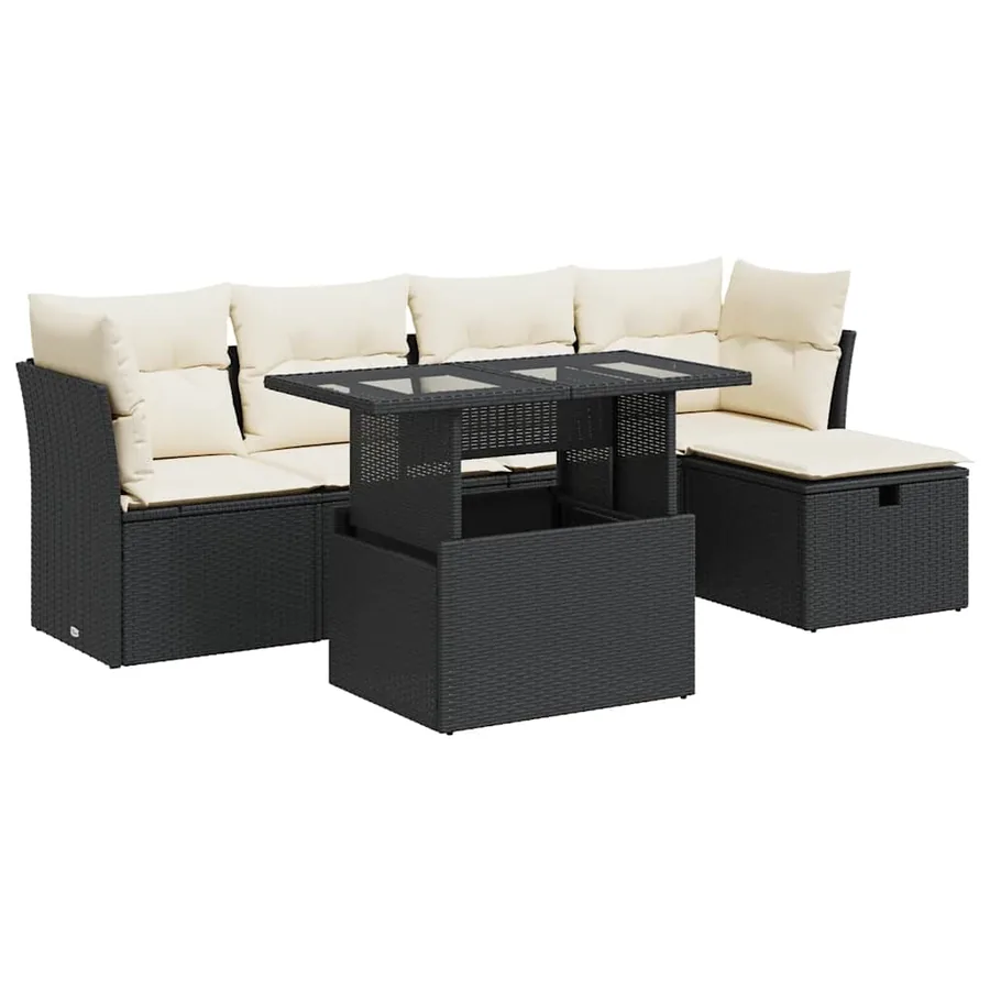 Salon de jardin 6 pcs avec coussins noir résine tressée - 2