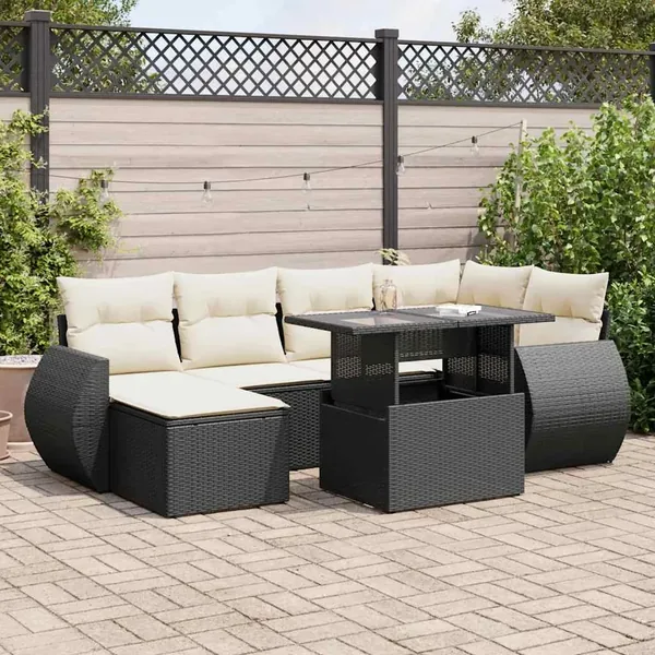 Salon de jardin 7 pcs avec coussins noir résine tressée 55 x 62 x 69 cm - 68,0 kg