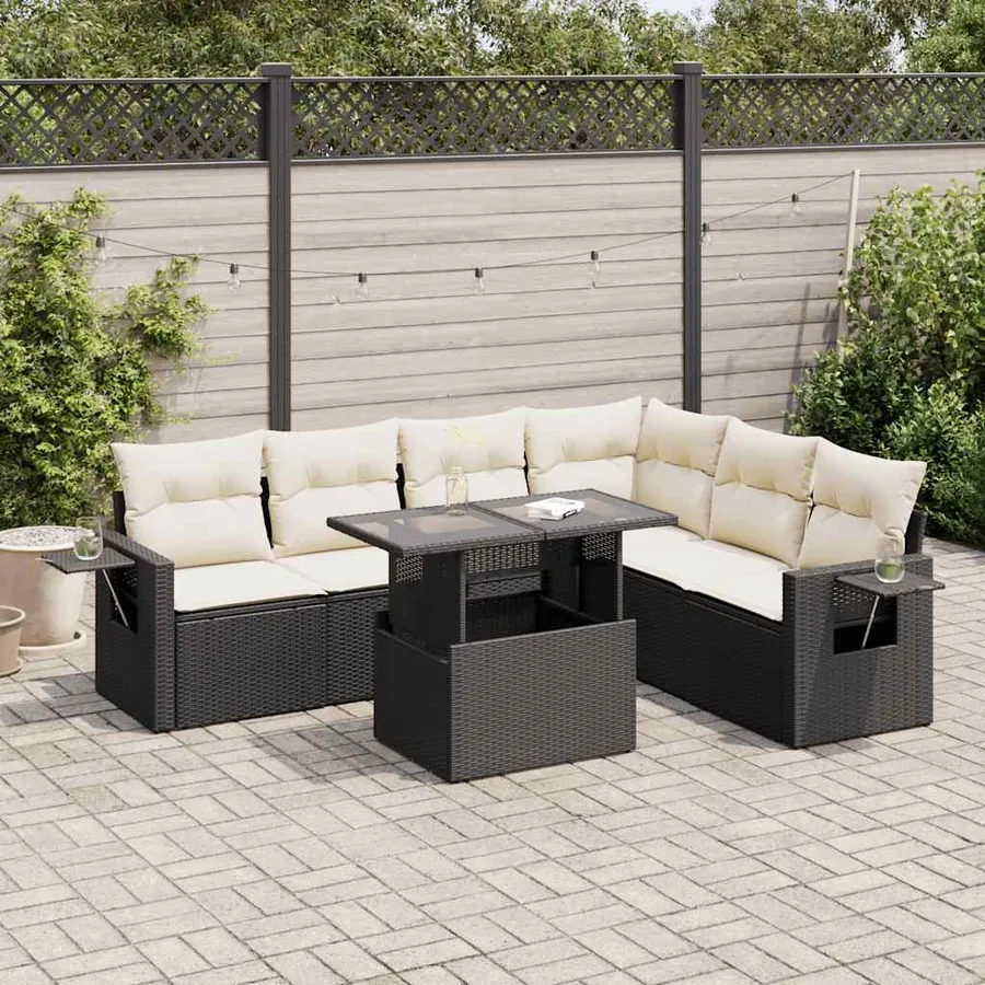 Salon de jardin 7 pcs avec coussins noir résine tressée 55 x 62 x 69 cm - 68,8 kg