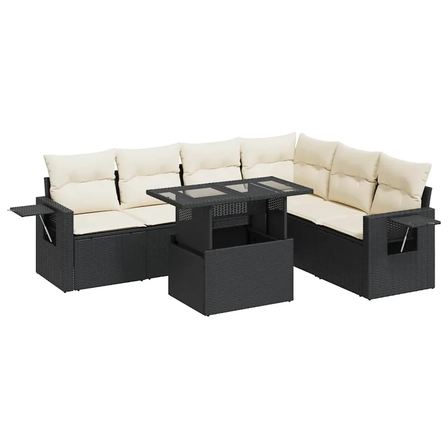 Salon de jardin 7 pcs avec coussins noir résine tressée 55 x 62 x 69 cm - 68,8 kg - 2