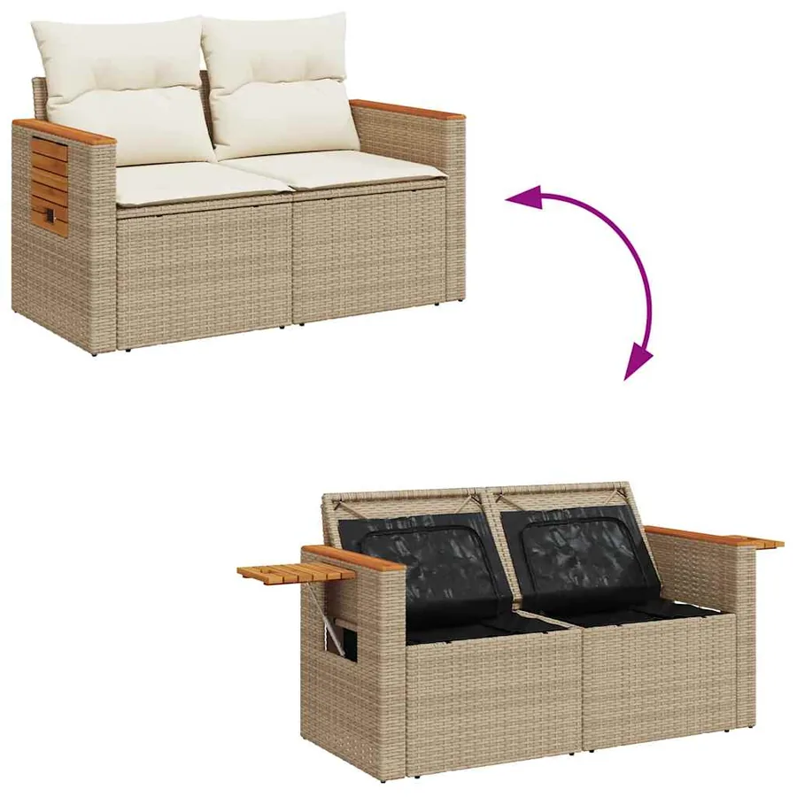 Salon de jardin avec coussins 8 pcs beige résine tressée acacia - 11