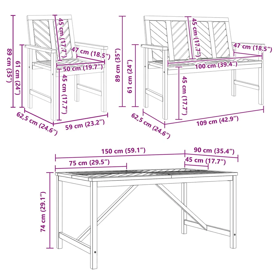 Ensemble de salle à manger pour jardin 6 pc Marron - 12