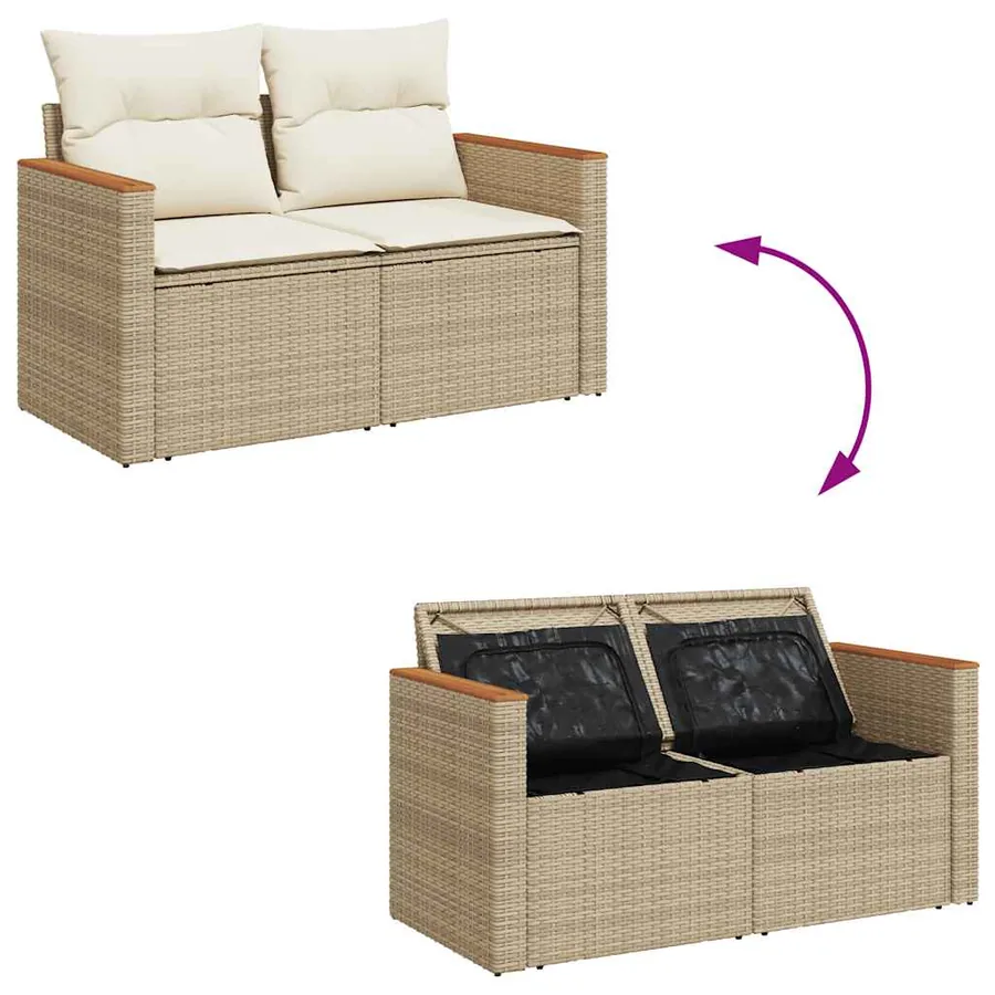 Salon de jardin avec coussins 7 pcs beige résine tressée acacia - 7