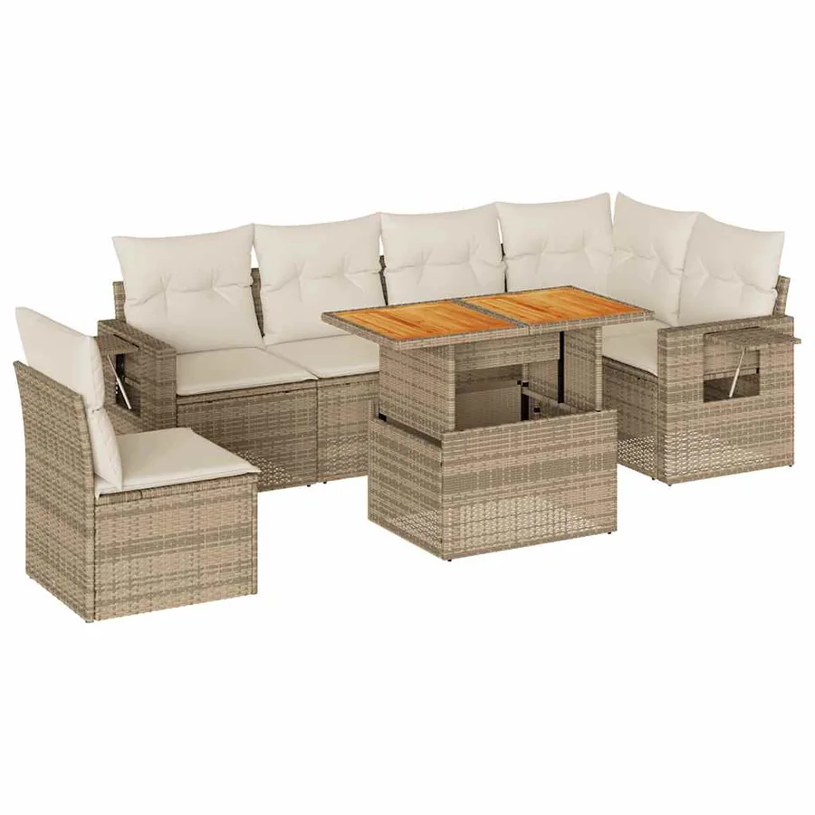 Salon de jardin avec coussins 7 pcs beige résine tressée - 2