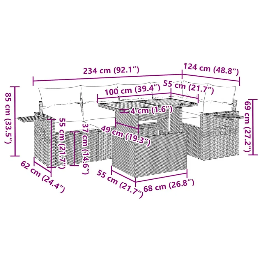 Salon de jardin avec coussins 6 pcs beige résine tressée - 15