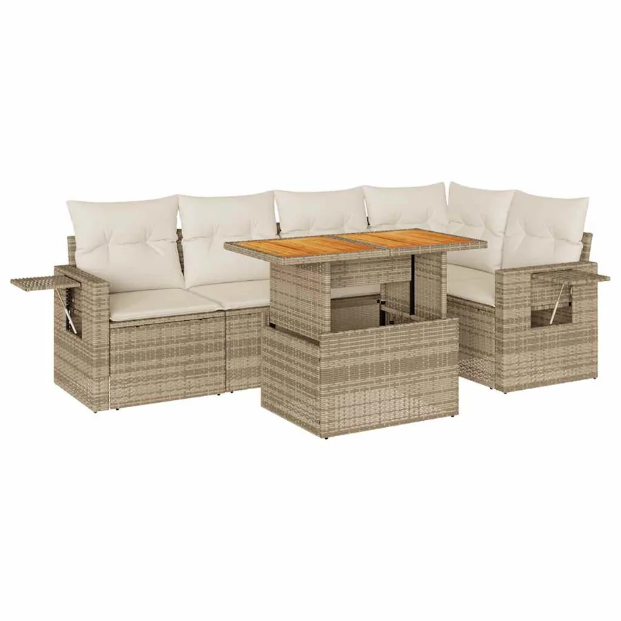 Salon de jardin avec coussins 6 pcs beige résine tressée - 2