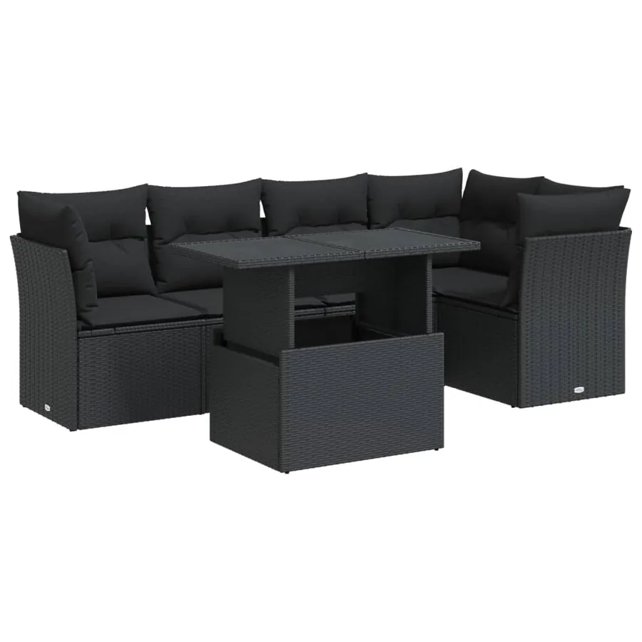 Salon de jardin 6 pcs avec coussins noir résine tressée - 2