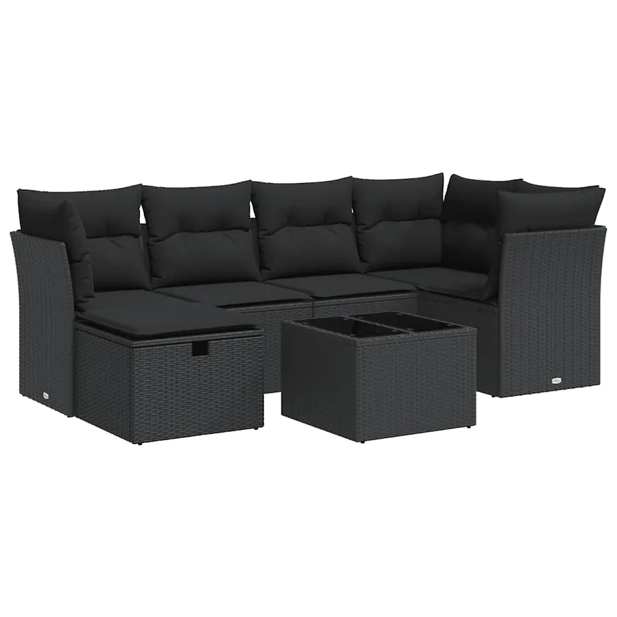 Salon de jardin 7 pcs avec coussins noir résine tressée 62 x 62 x 69 cm - 60,6 kg - 2