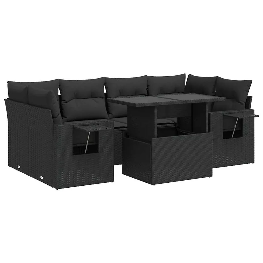 Salon de jardin 7 pcs avec coussins noir résine tressée 55 x 62 x 69 cm - 71,4 kg - 2