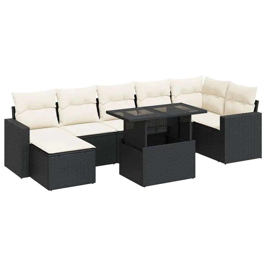 Salon de jardin 8 pcs avec coussins noir résine tressée - 2