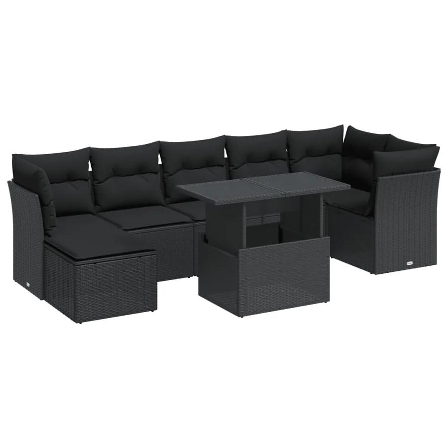 Salon de jardin 8 pcs avec coussins noir résine tressée - 2
