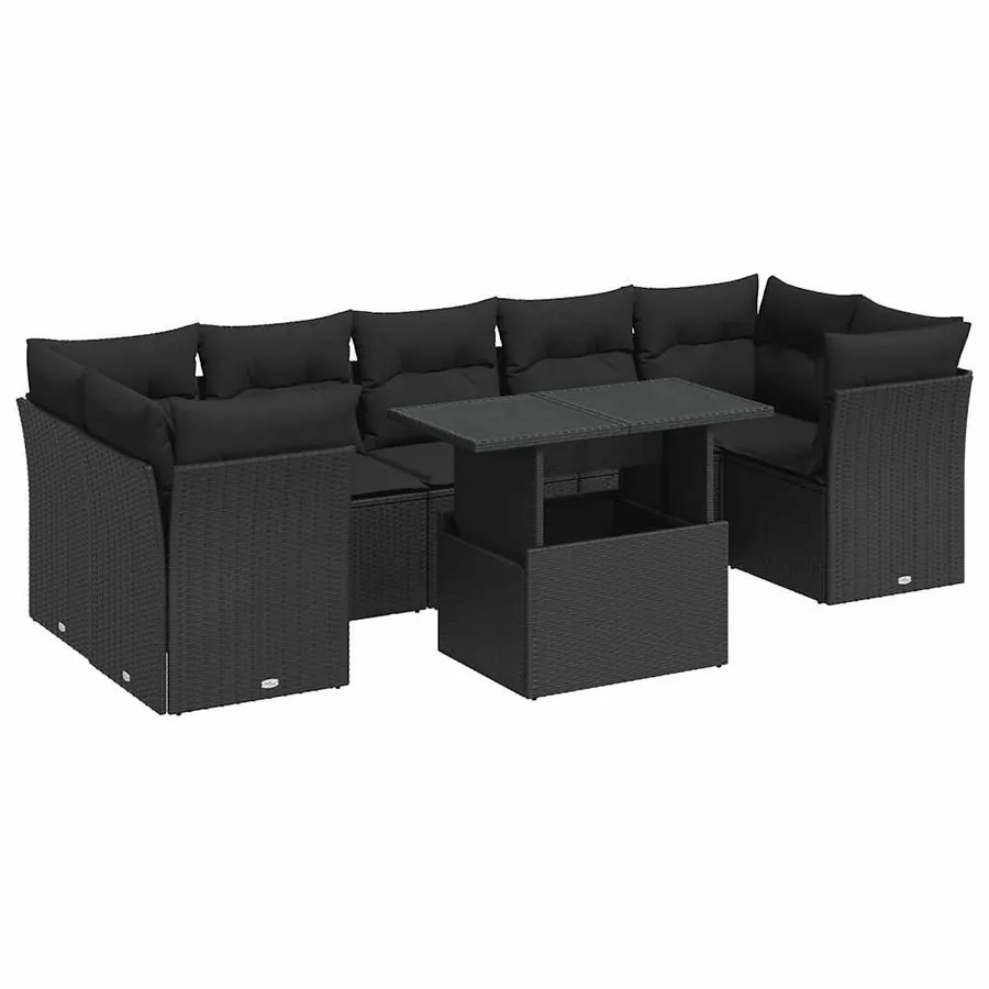 Salon de jardin 8 pcs avec coussins noir résine tressée - 2