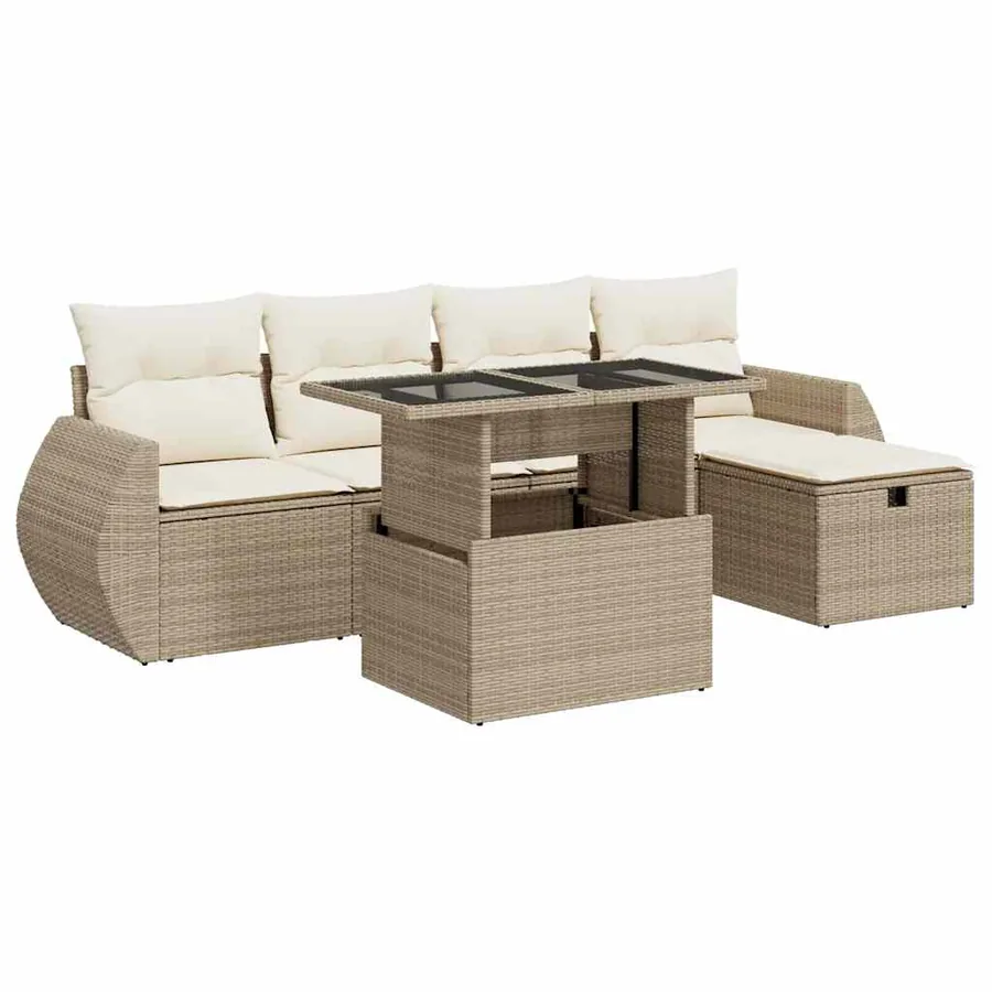 Salon de jardin avec coussins 6 pcs beige résine tressée - 2