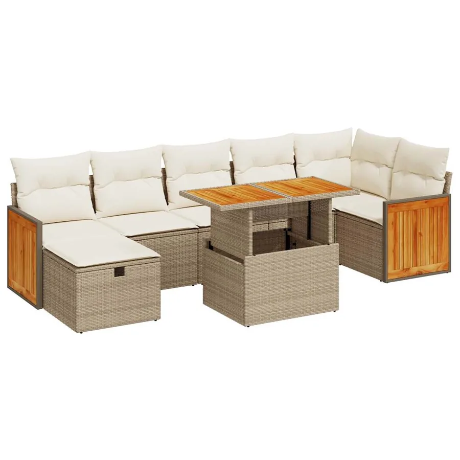 Salon de jardin avec coussins 5 pcs beige résine tressée - 2