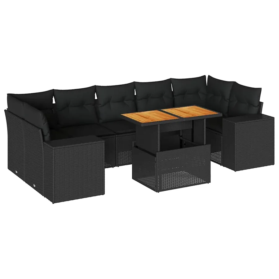 Salon de jardin 8 pcs avec coussins noir résine tressée - 2