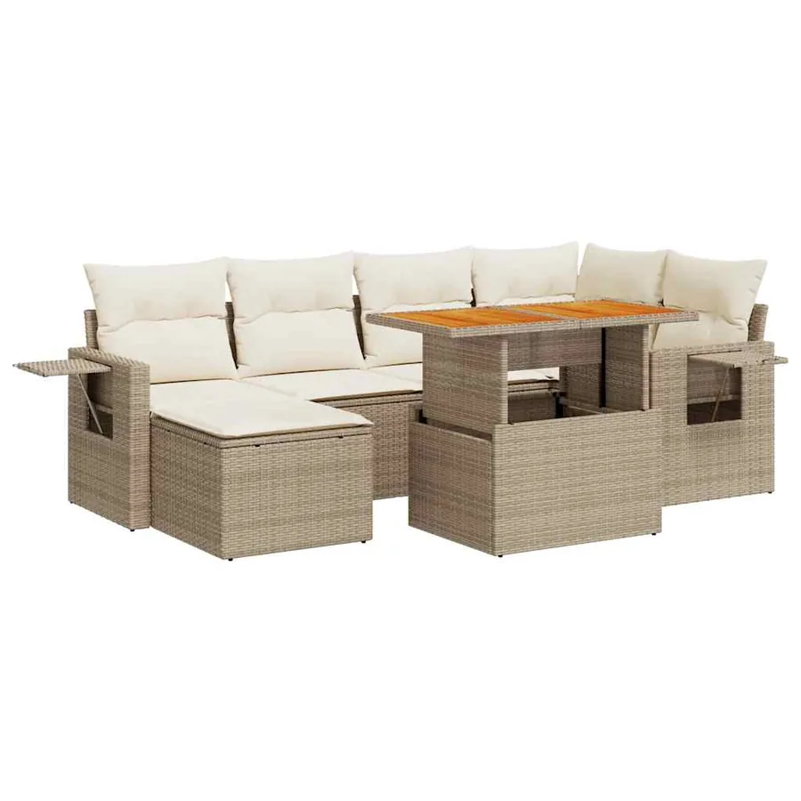 Salon de jardin avec coussins 7 pcs beige résine tressée - 2