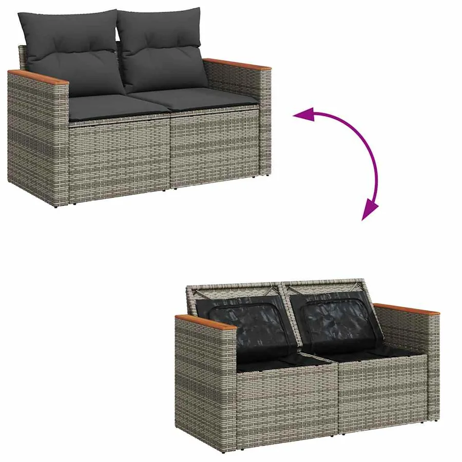 Salon de jardin avec coussins 6 pcs gris résine tressée acacia - 8