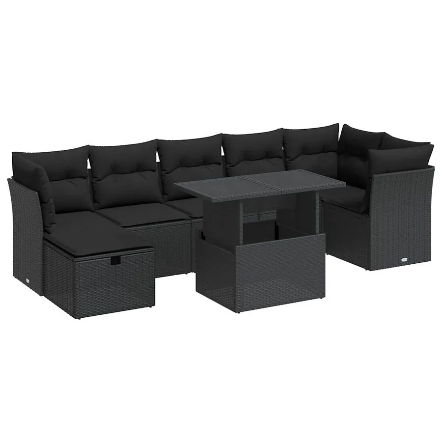 Salon de jardin 8 pcs avec coussins noir résine tressée - 2