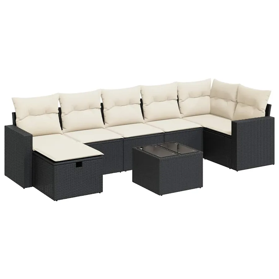Salon de jardin 8 pcs avec coussins noir résine tressée - 2