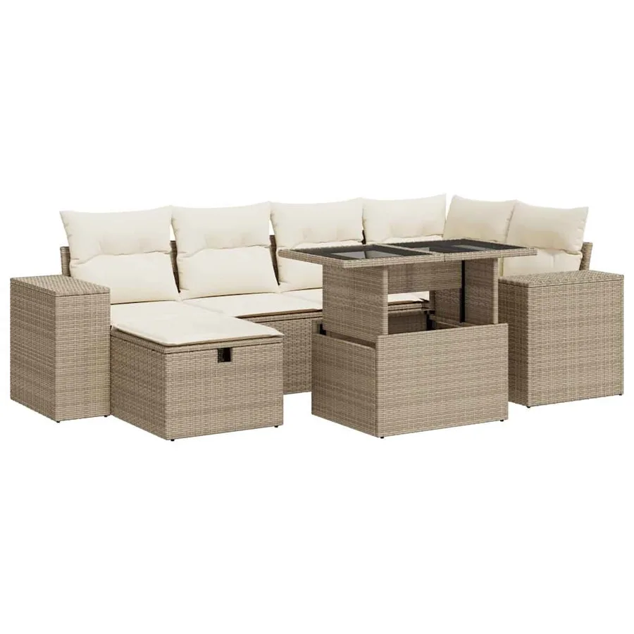 Salon de jardin avec coussins 8 pcs beige résine tressée - 2