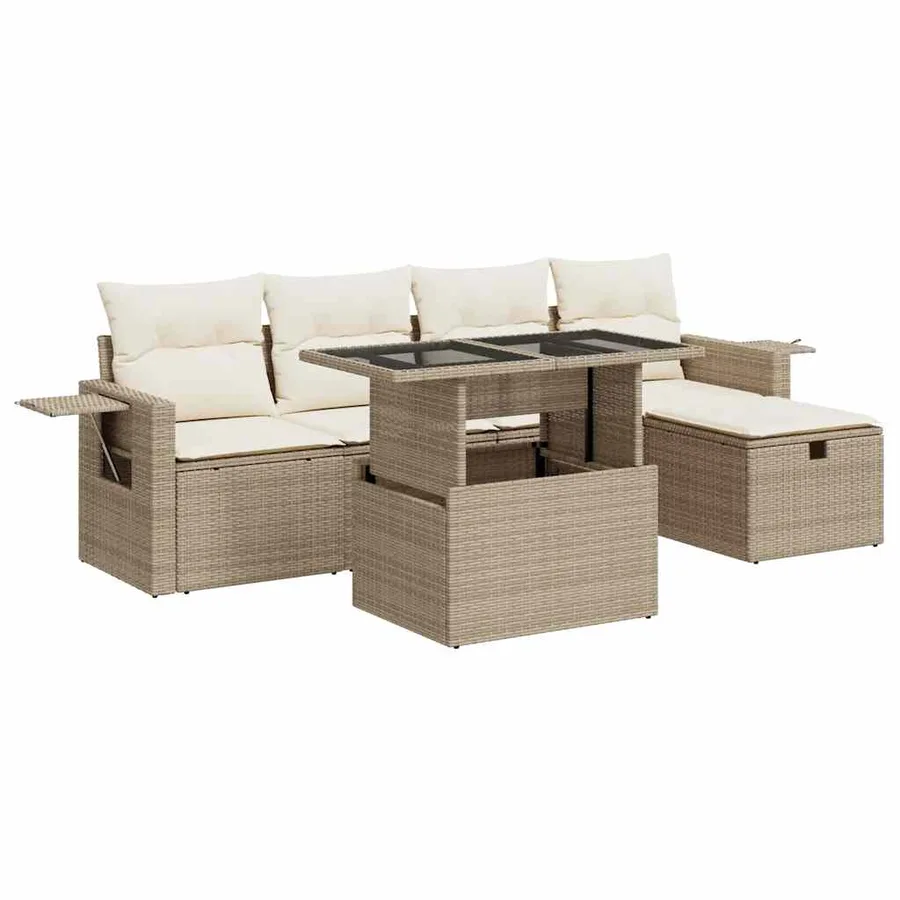 Salon de jardin avec coussins 6 pcs beige résine tressée - 2