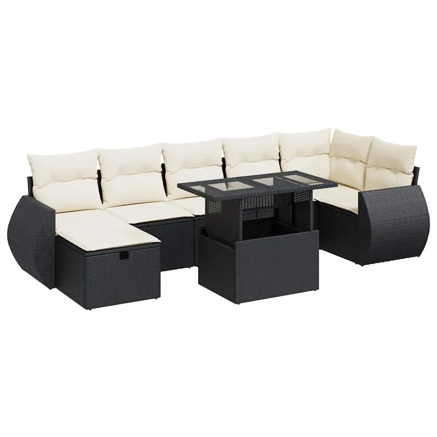 Salon de jardin 8 pcs avec coussins noir résine tressée - 2
