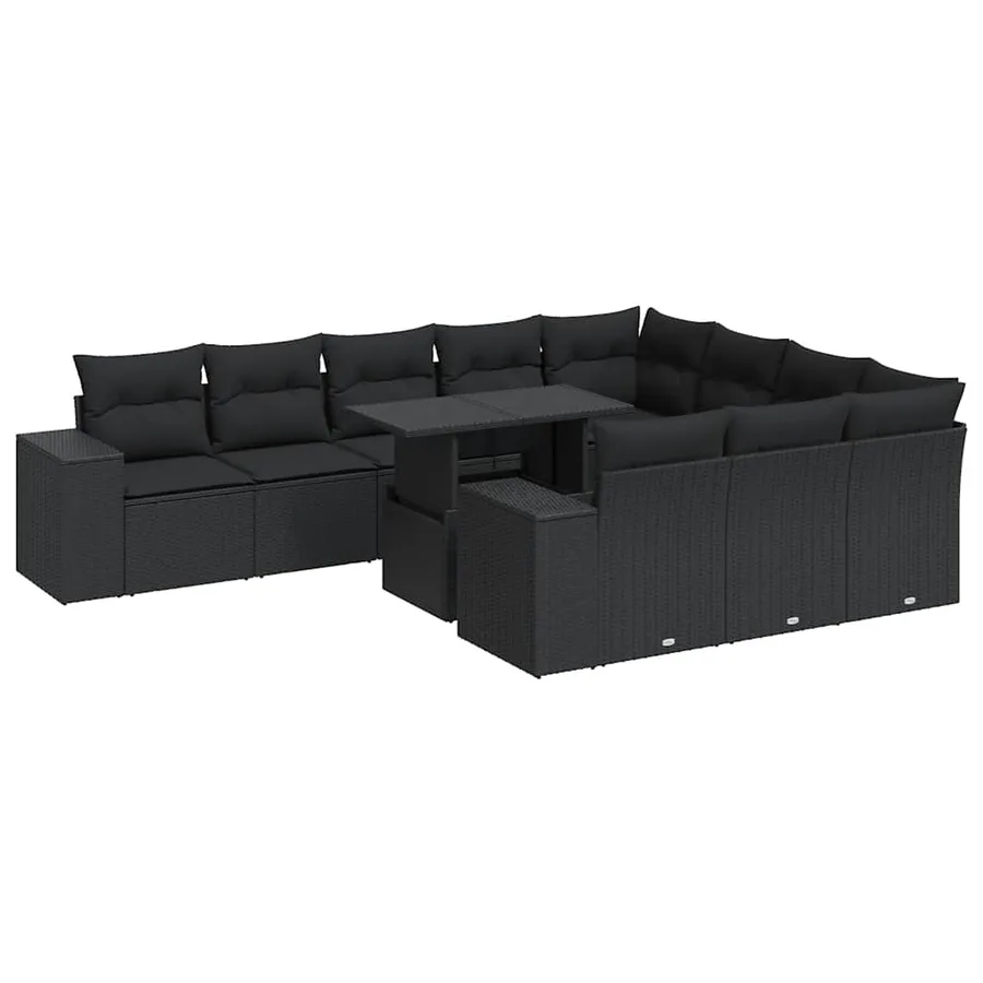 Salon de jardin 11 pcs avec coussins noir résine tressée - 2