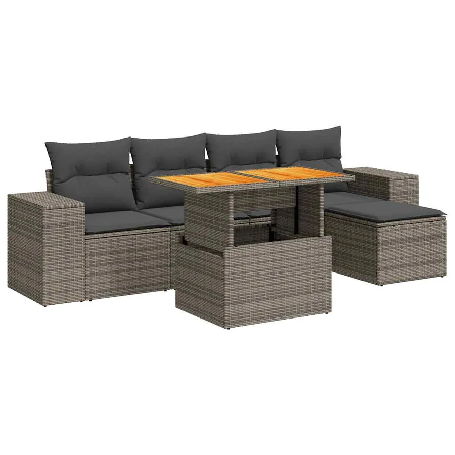 Salon de jardin 6 pcs avec coussins gris résine tressée - 2