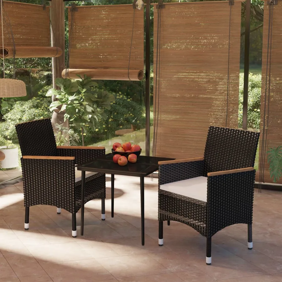 Ensemble à manger de jardin avec coussins 3 pcs noir