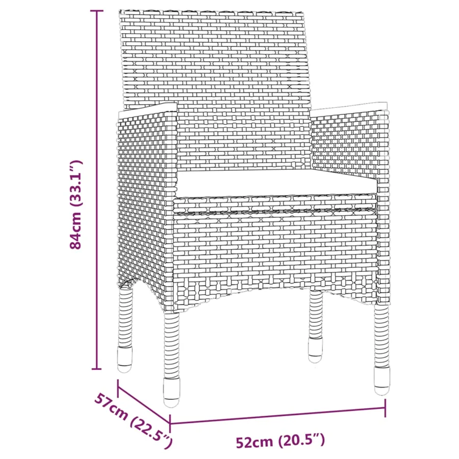 Ensemble à manger de jardin avec coussins 3 pcs noir - 8