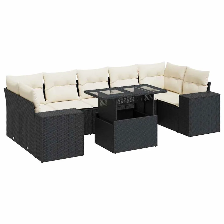 Salon de jardin 8 pcs avec coussins noir résine tressée - 2