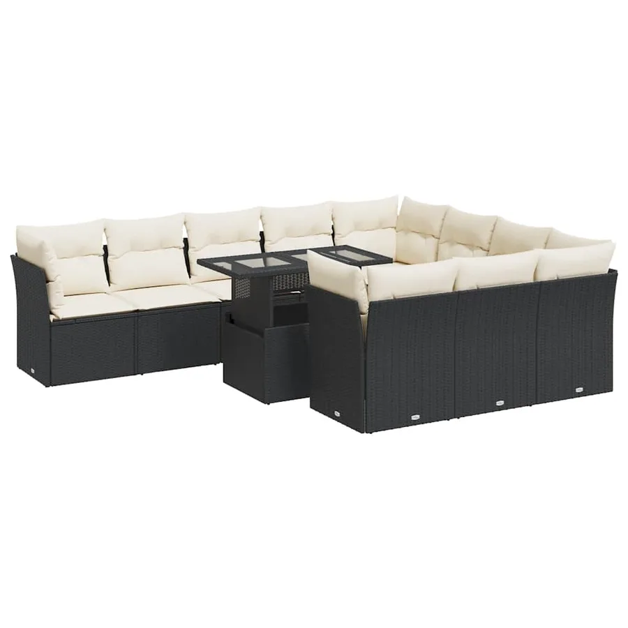 Salon de jardin 11 pcs avec coussins noir résine tressée - 2