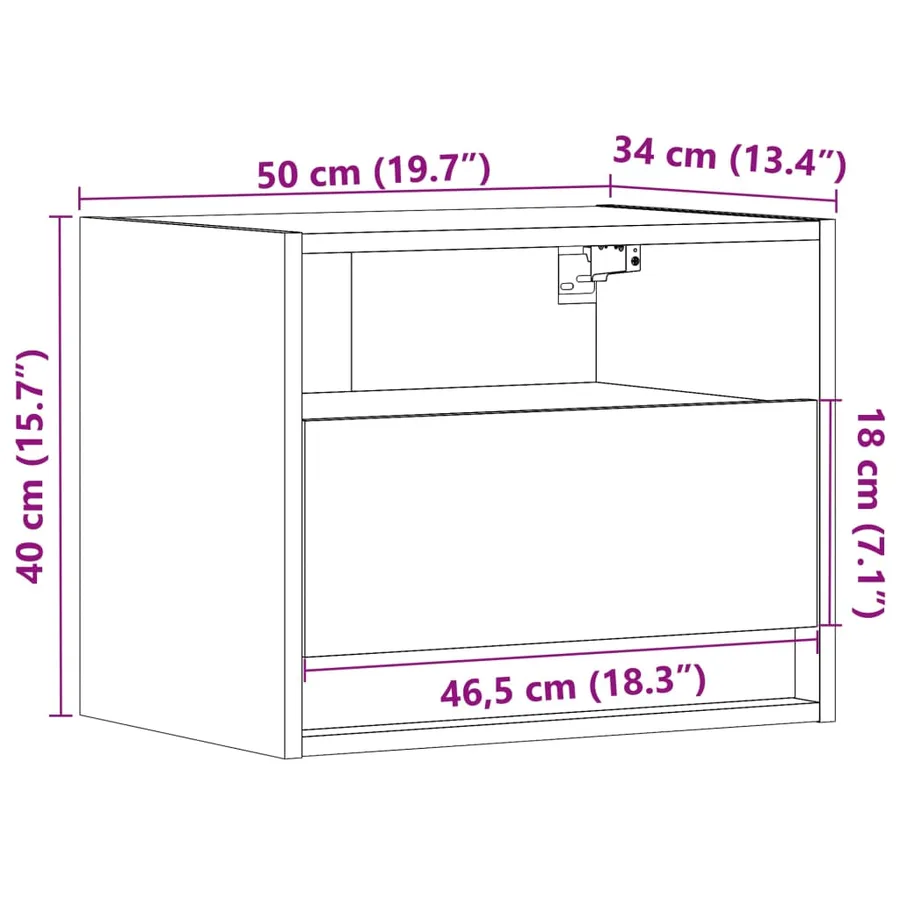 Table de chevet murale avec lumières LED chêne marron - 16