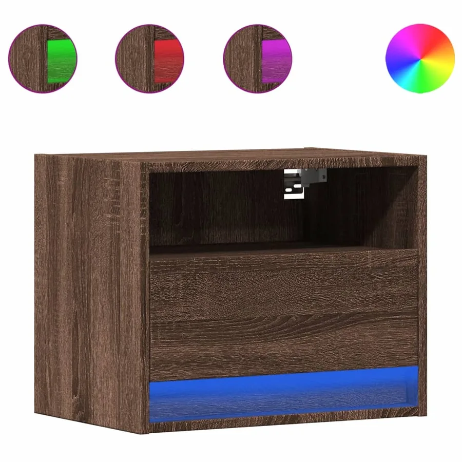 Table de chevet murale avec lumières LED chêne marron - 2