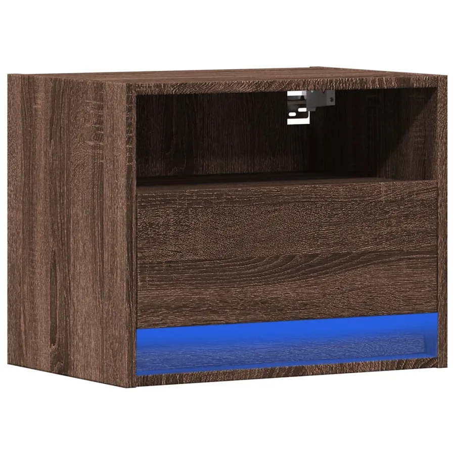Table de chevet murale avec lumières LED chêne marron - 3
