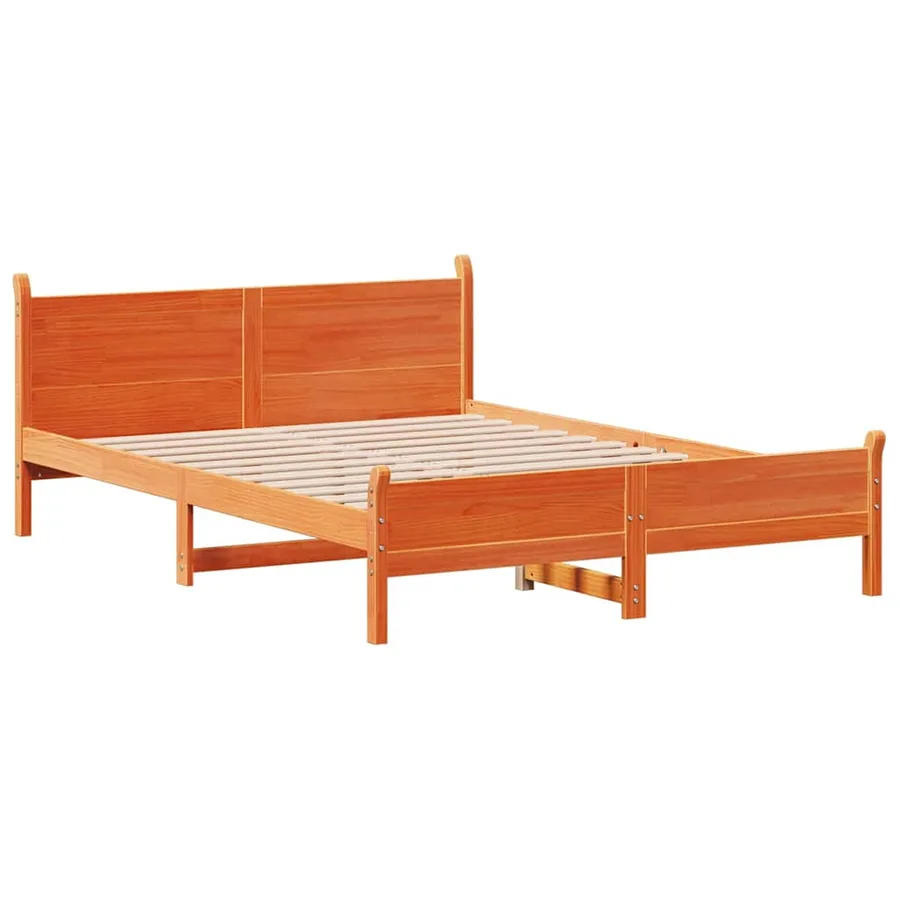 Cadre de lit sans matelas cire marron 135x190cm bois pin massif - 3