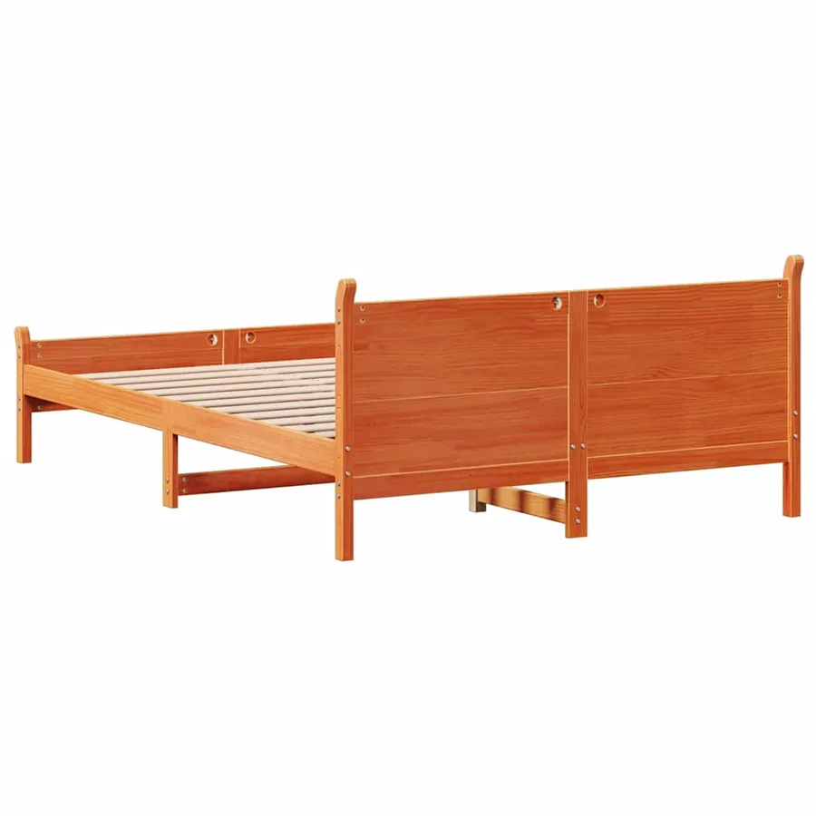 Cadre de lit sans matelas cire marron 135x190cm bois pin massif - 6