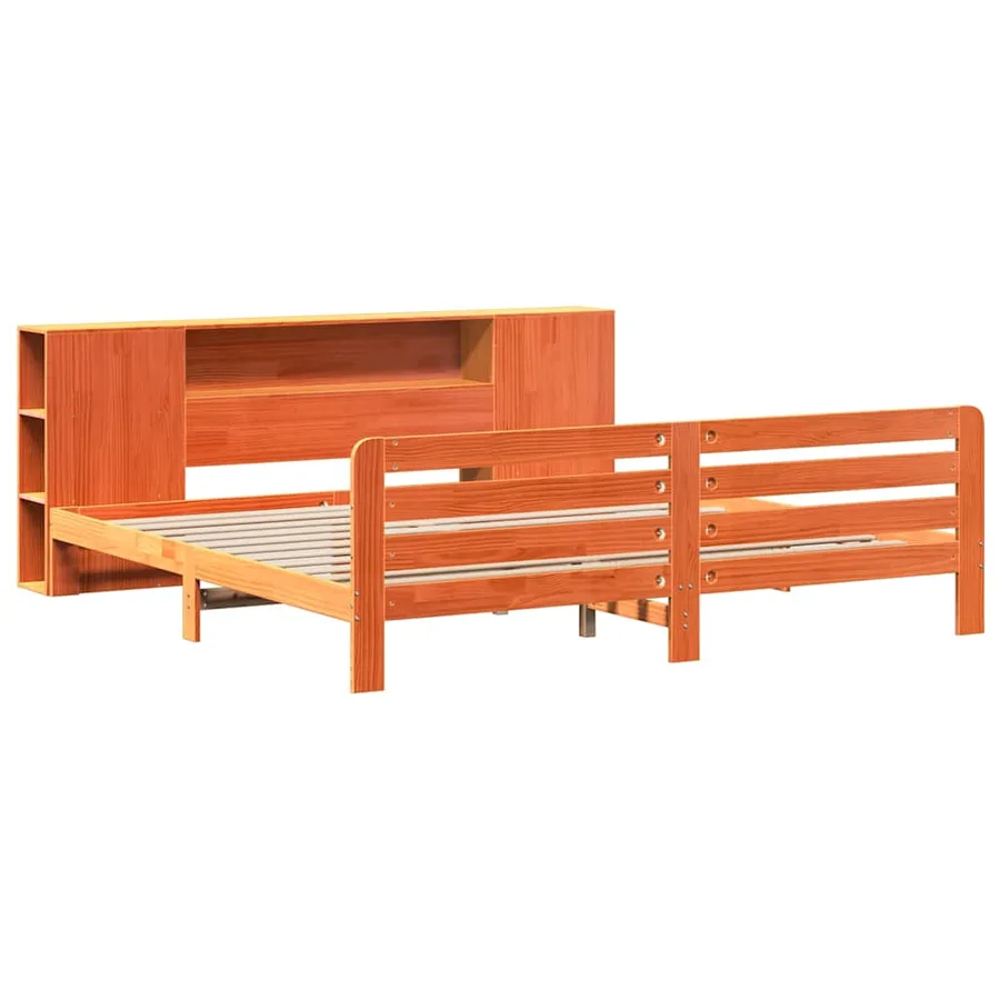 Cadre de lit sans matelas cire marron 200x200cm bois pin massif - 3