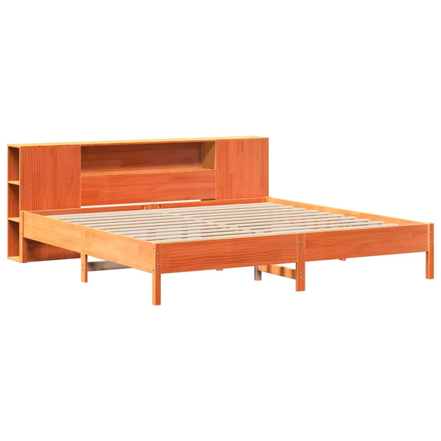 Lit bibliothèque sans matelas cire marron 200x200 cm pin massif - 3