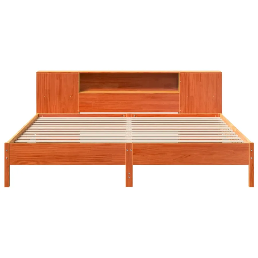Lit bibliothèque sans matelas cire marron 200x200 cm pin massif - 4