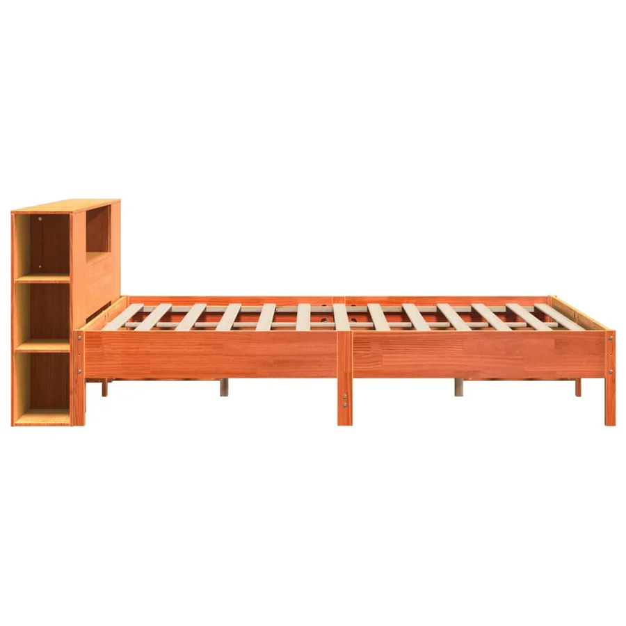 Lit bibliothèque sans matelas cire marron 200x200 cm pin massif - 5