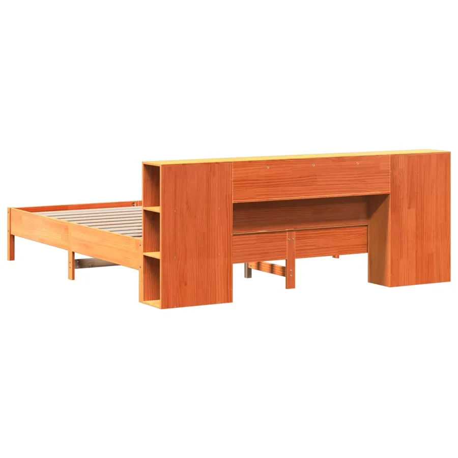 Lit bibliothèque sans matelas cire marron 200x200 cm pin massif - 6