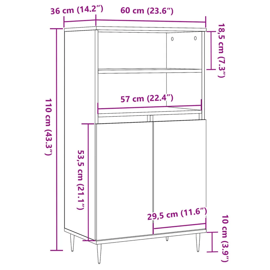 Buffet haut vieux bois 60x36x110 cm bois d'ingénierie - 10