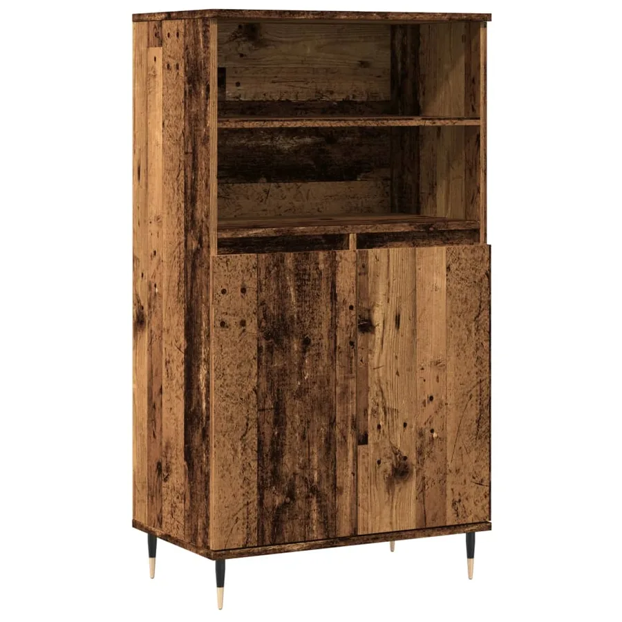 Buffet haut vieux bois 60x36x110 cm bois d'ingénierie - 2