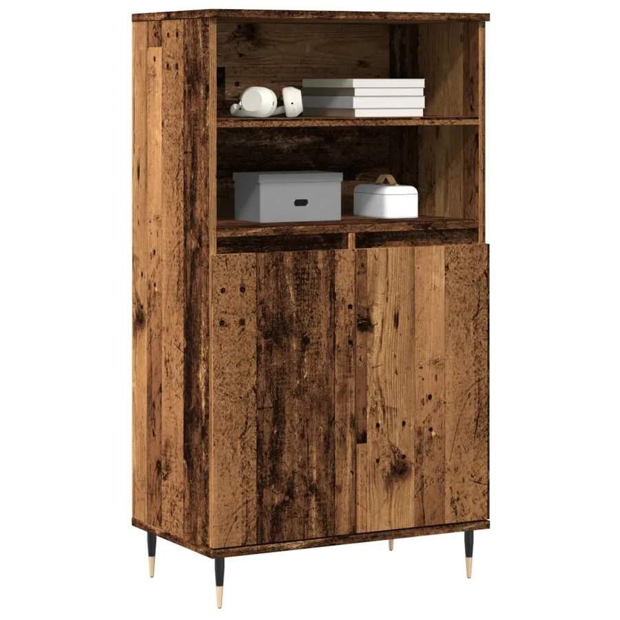 Buffet haut vieux bois 60x36x110 cm bois d'ingénierie - 3